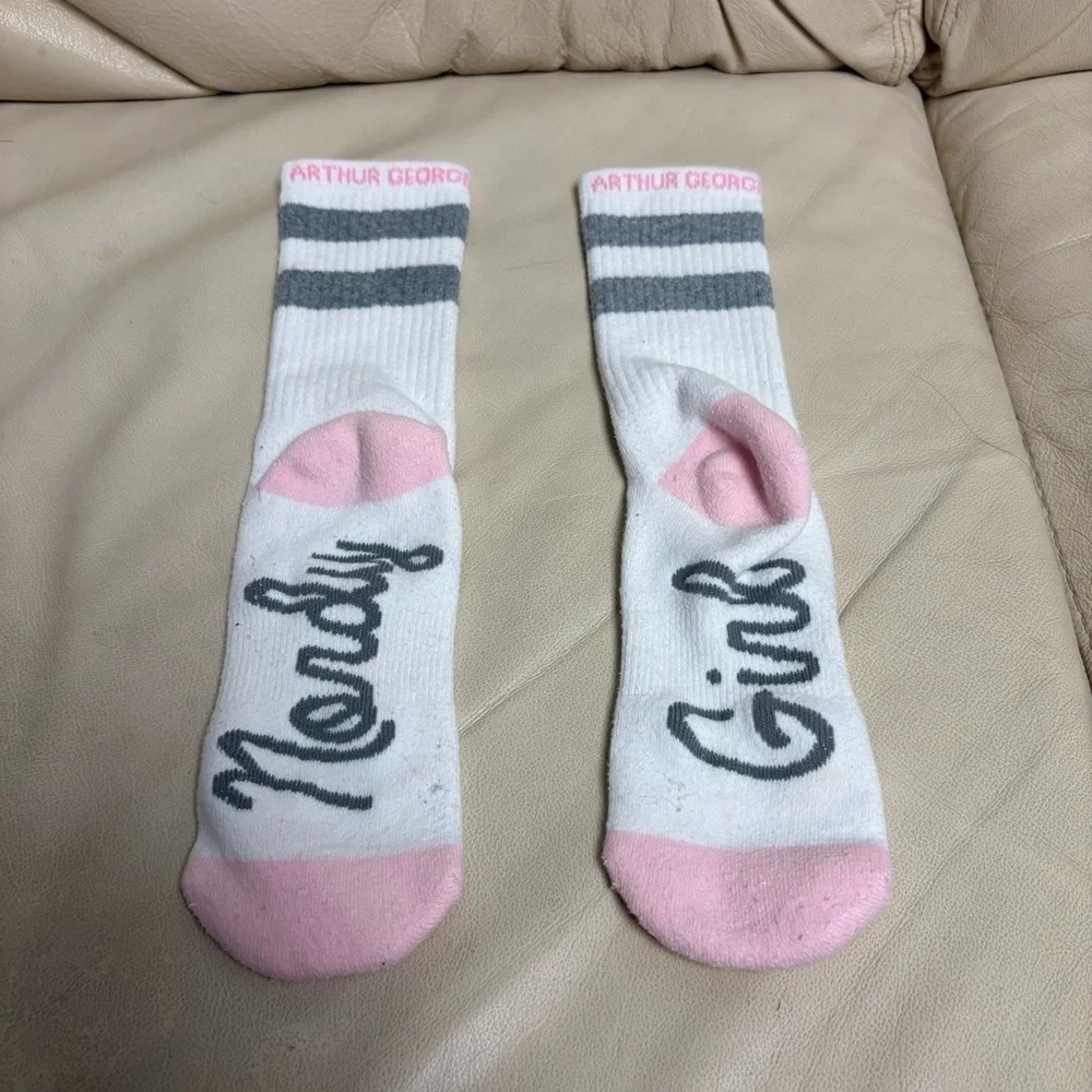 ARTHUR GEORGE Nordy Girl Pink Stripe White Crew Socks